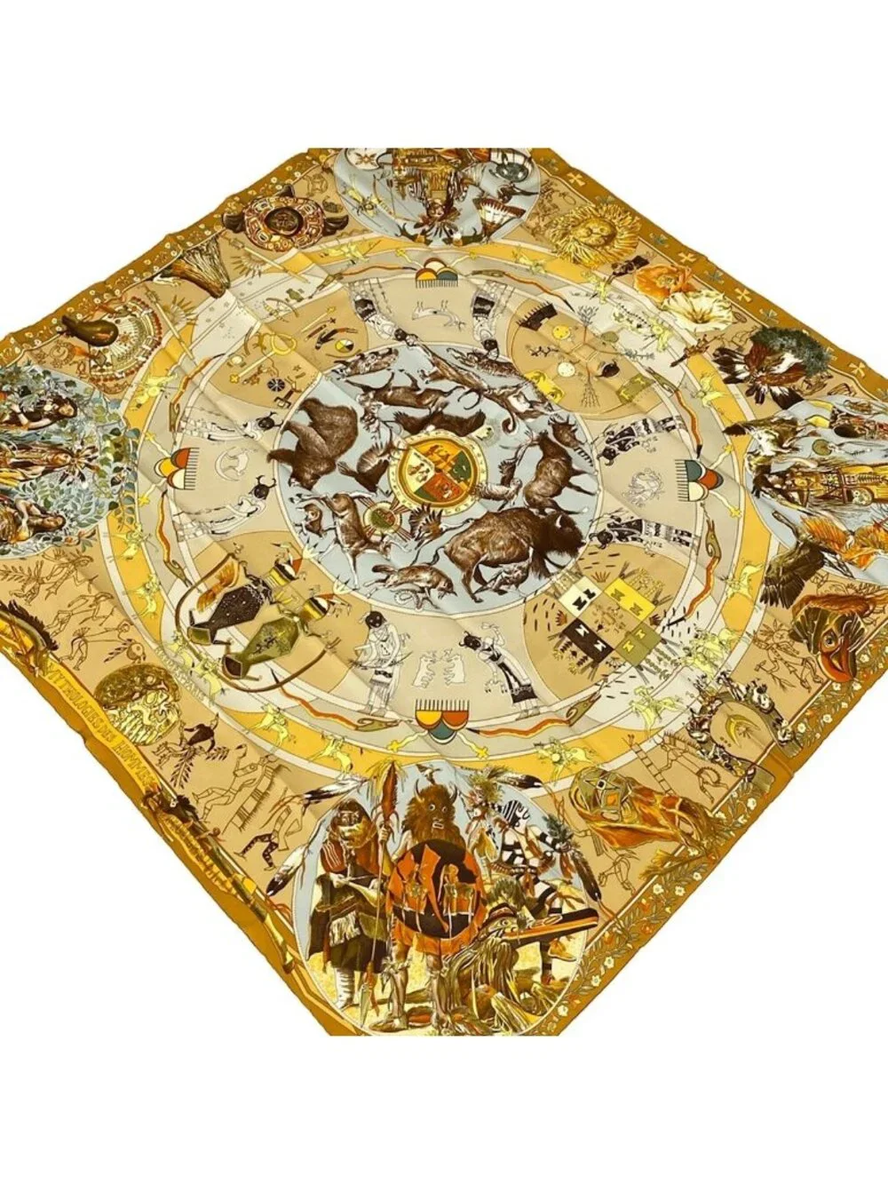 Hermes Scarf Carre 90 Yellow Mythologies Des Hommes